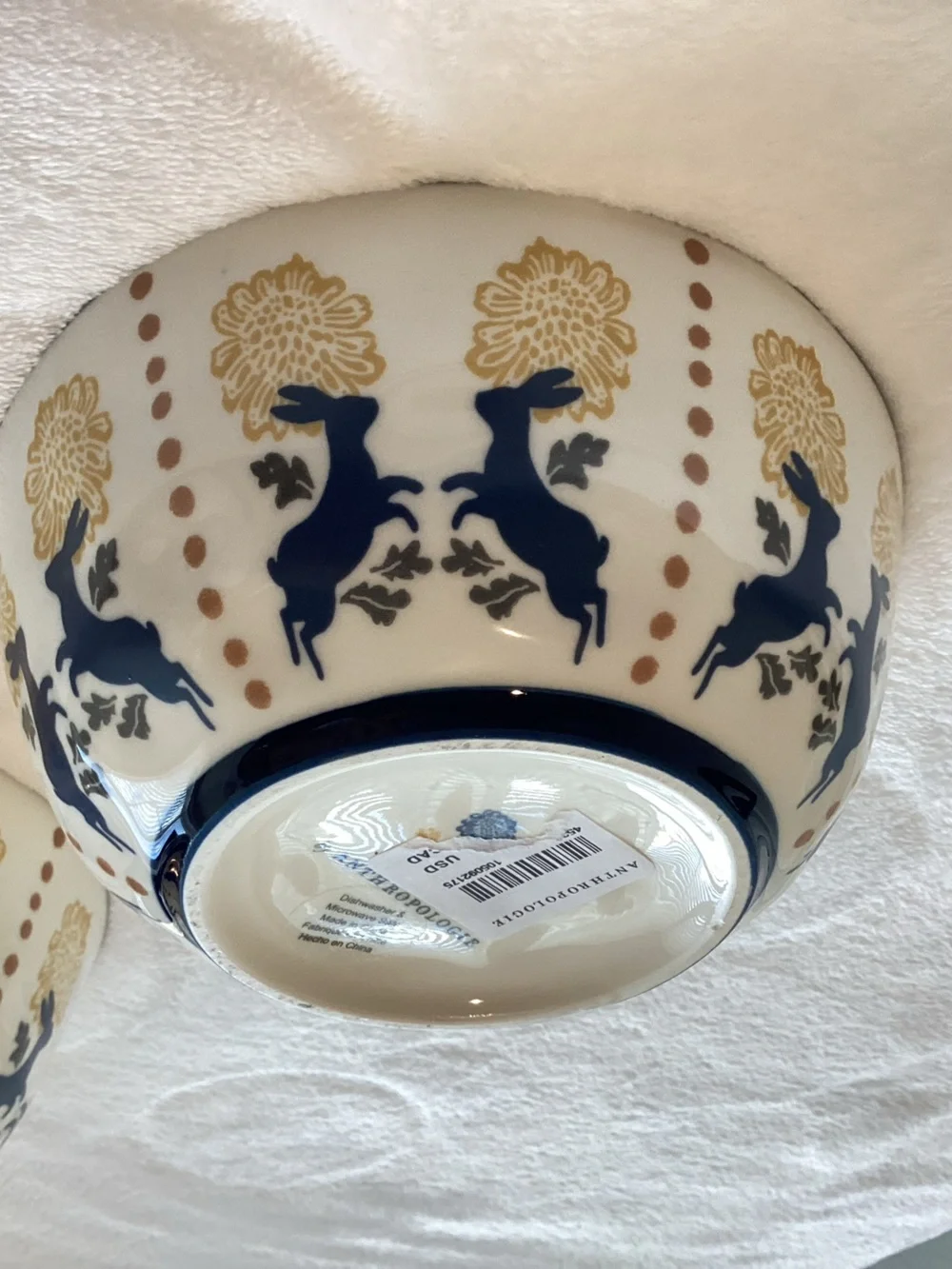 Anthropologie Bunny Stoneware Bowl Millie Yogurt New Rustic Blue Yellow Set of 4